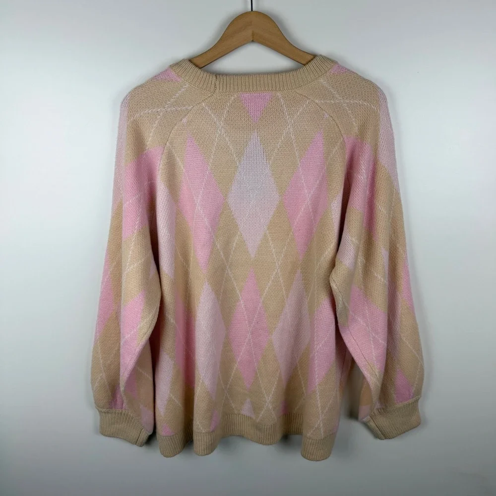 NWT Crown & Ivy Argyle Jacquard Crew Neck Sweater‎ Size 2X Coquette Preppy Comfy